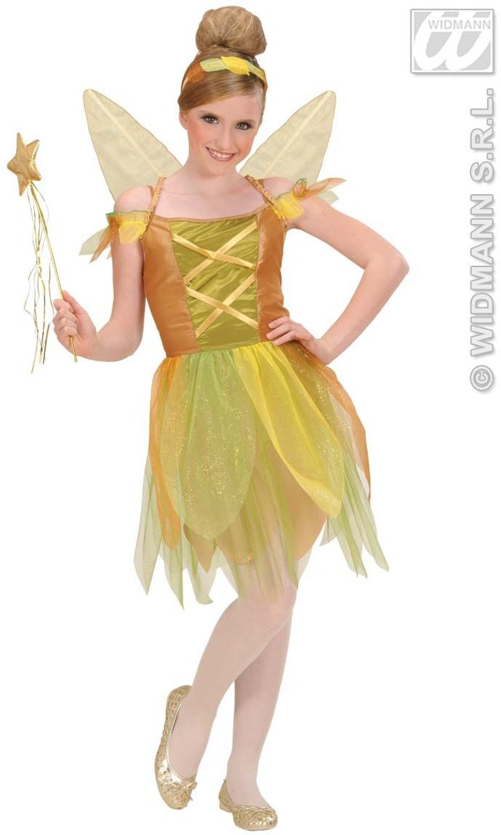 Elfen Feeen & Fantasy Kostuum | Pixie Gouden Woud Prinses Spell Kostuum Meisje | Maat 128 | Carnaval kostuum | Verkleedkleding